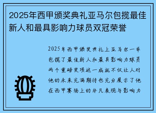 2025年西甲颁奖典礼亚马尔包揽最佳新人和最具影响力球员双冠荣誉